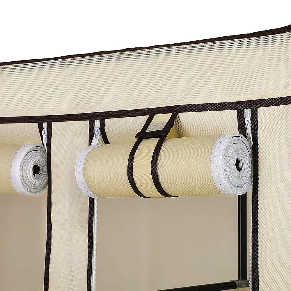 Armarios de Tela para Ropa, Armario Ropero con Varillas, Armario Portátil, Resistente al Polvo Estantería de Almacenaje, Dormitorio, Estudio (Beige, 110 * 45 * 175cm)