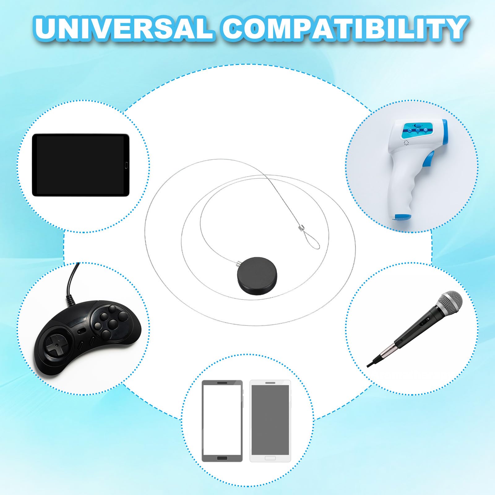 PATIKIL 5 Ft Cordino di Sicurezza Retrattile per Telecomando, Cavo di Sicurezza Rotondo con Doppio Adesivo per Telecomando TV Controller di Gioco, Nero (Fibbie di Bloccaggio)
