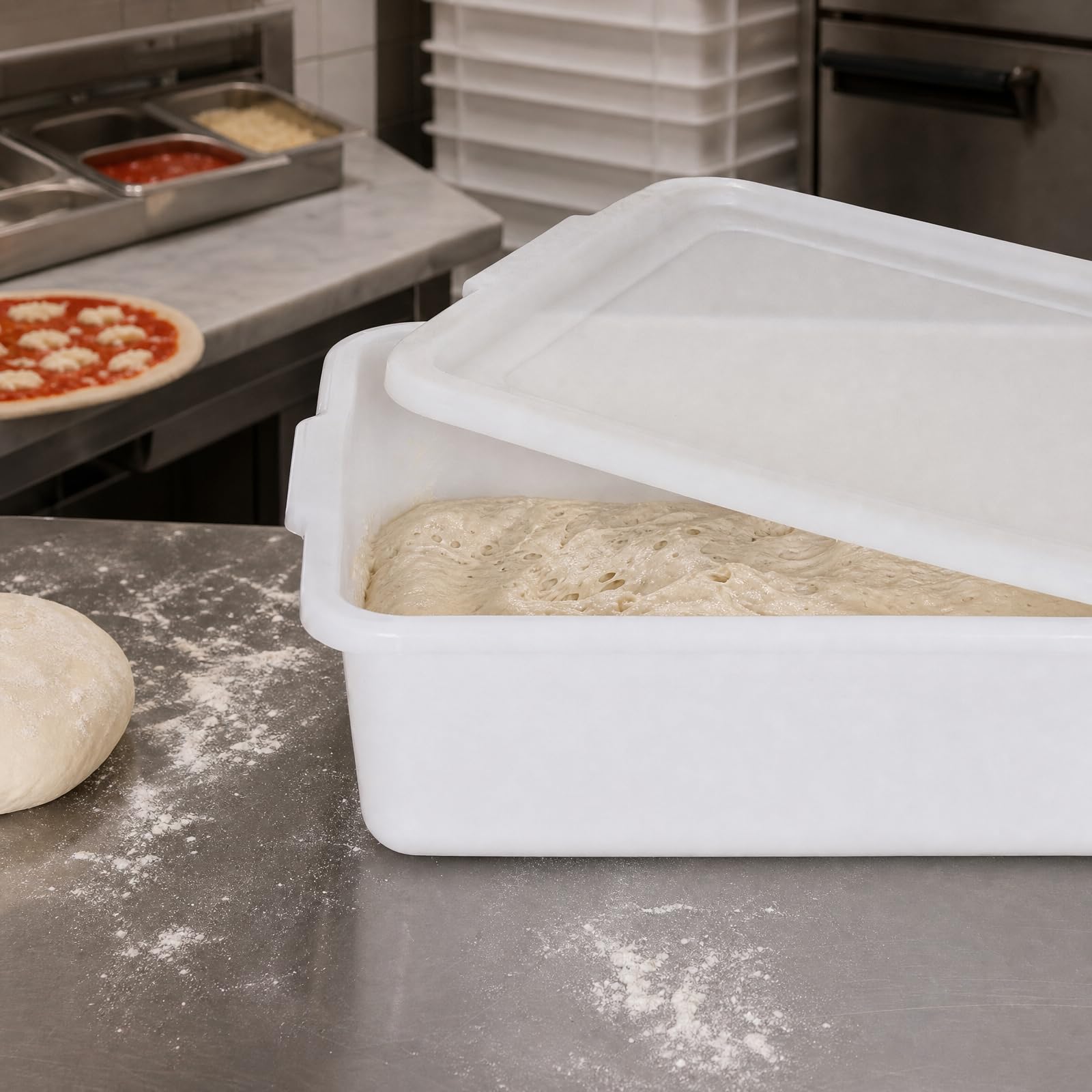 Confezione da 3 contenitori in plastica per lievitazione pizza da 13 l, con coperchio, impilabili, colore bianco