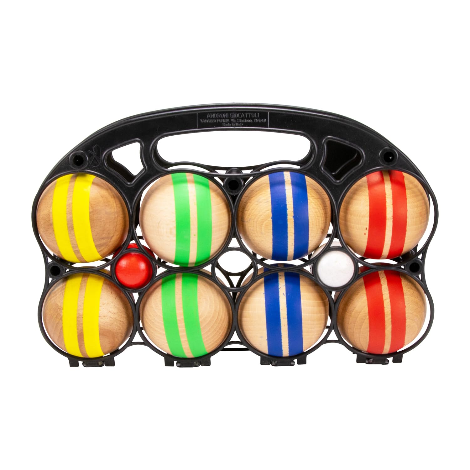 GICO - Juego de petanca de madera maciza a rayas con 8 bolas de diámetro 7 cm fabricado en la UE - 3015