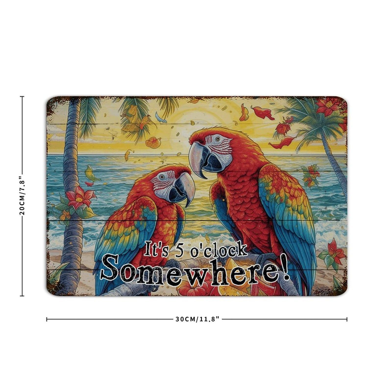 Targa in metallo con scritta It's Five O'clock Somewhere, 20,3 x 30,5 cm, alla moda, chic, per cancello, bagno, grotta, garage, pappagallo, uccello mare, placca in metallo per terrazza