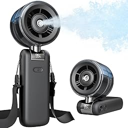 Bearwind Ventilateur brumisateur portable – Ventilateur turbo portable avec pulvérisation de brume froide, 4000 mAh rechargeable, 5 vitesses, brumisateur d'eau pliable personnel pour voyage d'été
