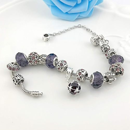 Miniatura 5 de XOYOYZU Pulsera con dijes para mujeres, cuentas de cristal de Murano, dijes de flores, pulseras de amatista