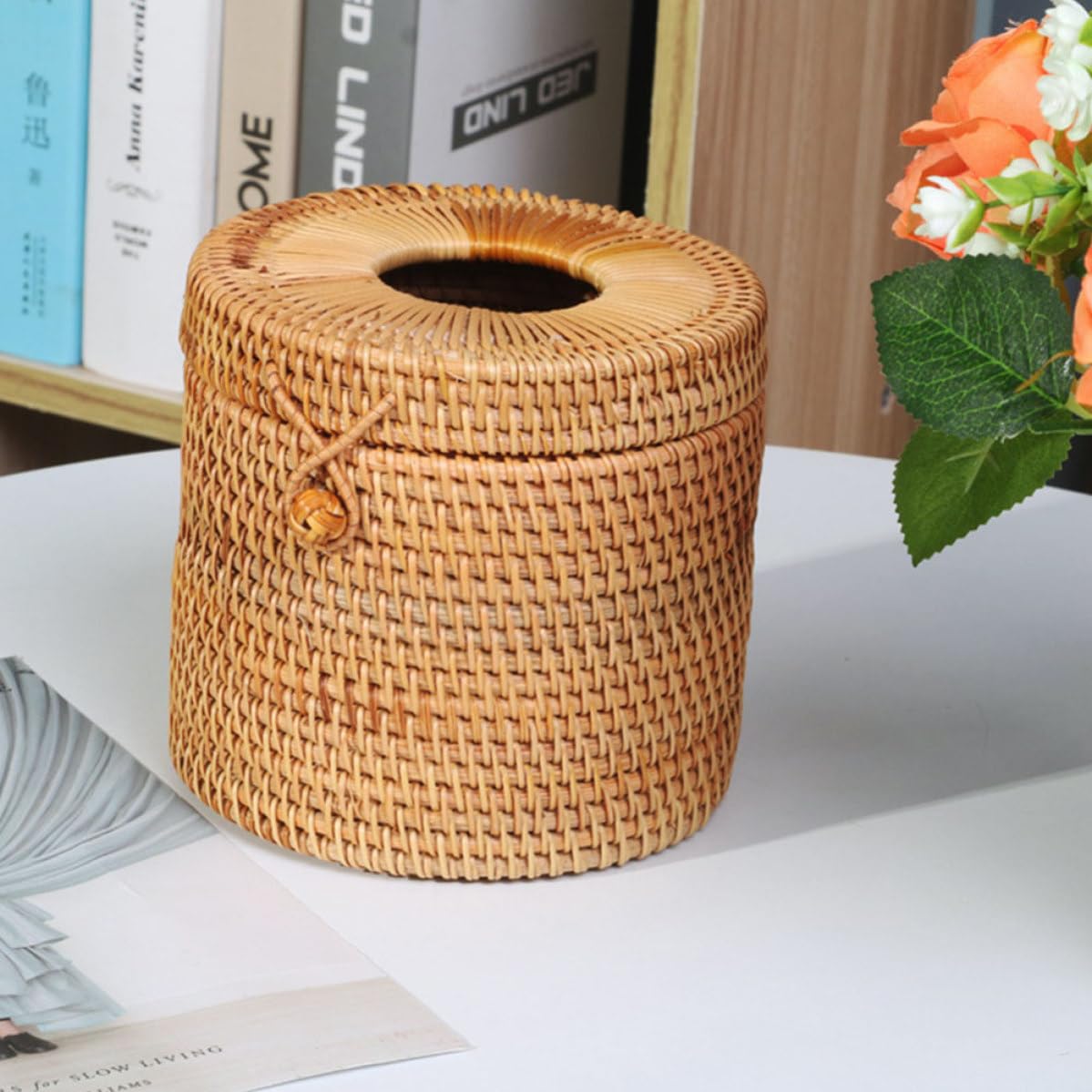 Alasum 1pièce Boîte à Mouchoirs Rotin Tressé Naturel Support Napkin Décoratif pour Salon et Chambre Rangement Élégant et Artisanal