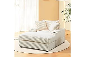 Oversized Beige Corduroy Chaise Lounge for Relaxation and Comfort