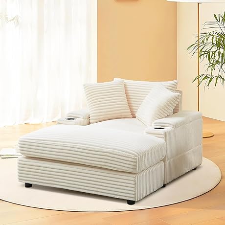 Oversized Beige Corduroy Chaise Lounge for Relaxation and Comfort