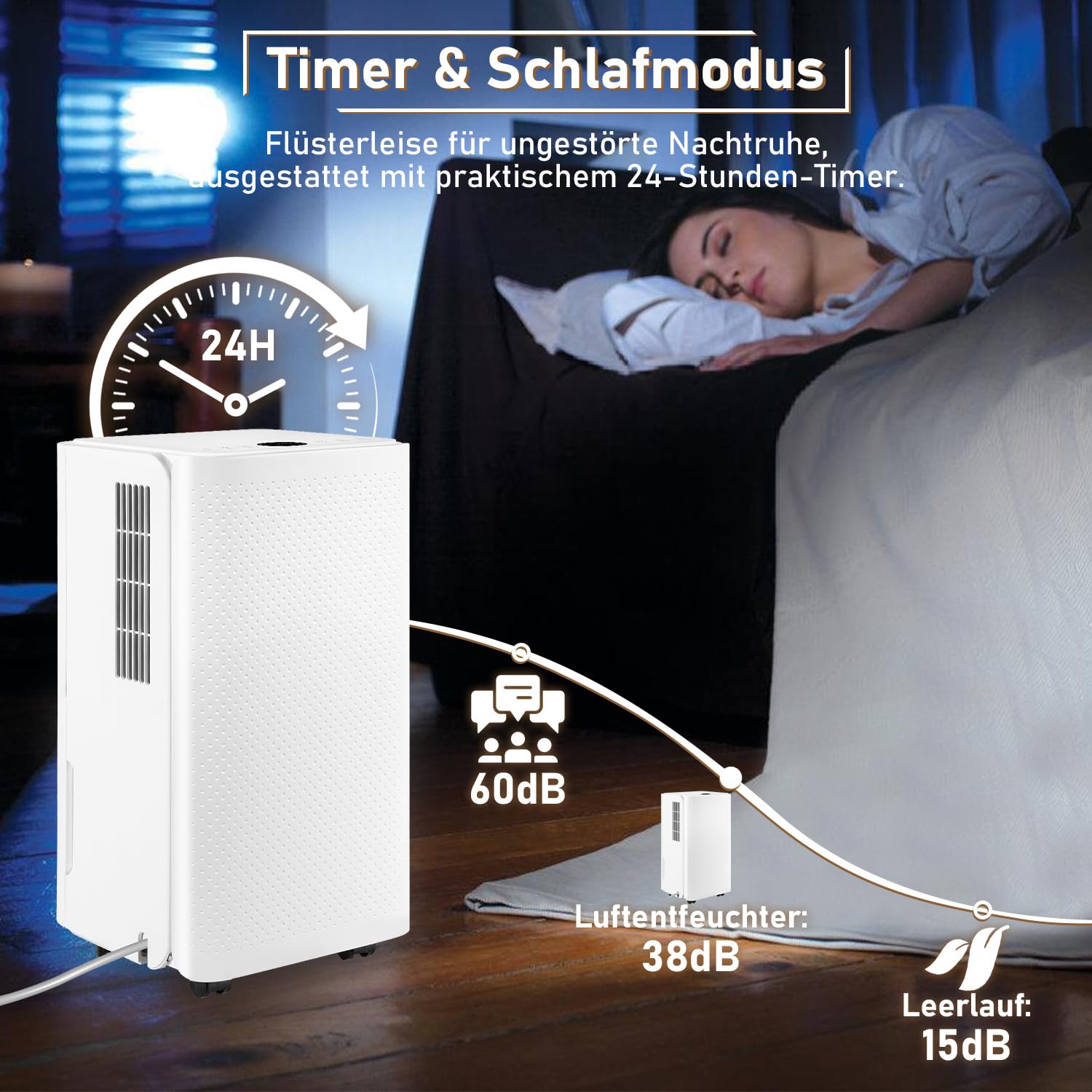 Deshumidificador, deshumidificador eléctrico 16L/24h, tamaño de la habitación aprox. 75 m³ (25 m²), deshumidificador eléctrico silencioso, temporizador de 24 horas, depósito de agua de 2 L
