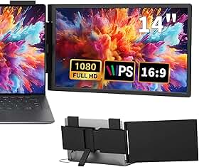 Monitor Portatil, Extensor de Tela Portátil, Monitor Duplo Portátil para Notebook 14", Dual Screen Expansor de Telas com Design 250°, Tela IPS FHD 1080p 60Hz