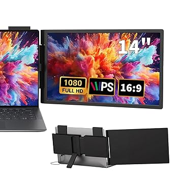 Monitor Portatil, Extensor de Tela Portátil, Monitor Duplo Portátil para Notebook 14", Dual Screen Expansor de Telas com Design 250°, Tela IPS FHD 1080p 60Hz