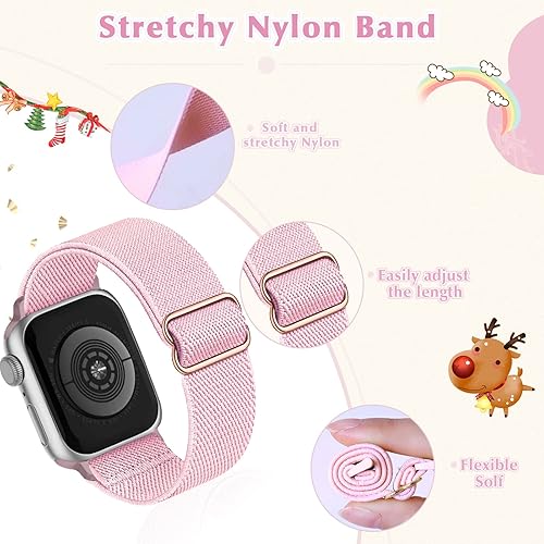 Miniatura 3 de Paquete de 2 correas elásticas de nailon compatibles con Apple Watch para niños correas de repuesto para iWatch Series SE 8 7 6 5 4 3 1496in 1575in