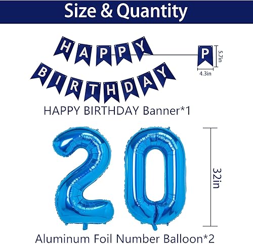 Miniatura 100 de Decoraciones de fiesta de cumpleaños azul número 16 para niños y niñas, suministros de globos de feliz cumpleaños 16 con pancarta de feliz