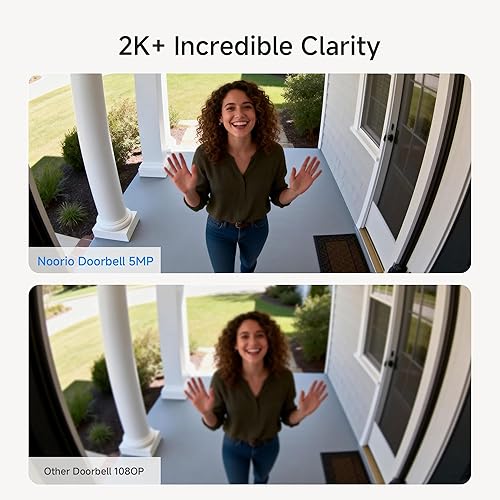 Miniatura 3 de Noorio Timbre de puerta inalámbrico sin suscripción en almacenamiento local de 16 GB, timbre de video inteligente funciona con Alexa, alerta de