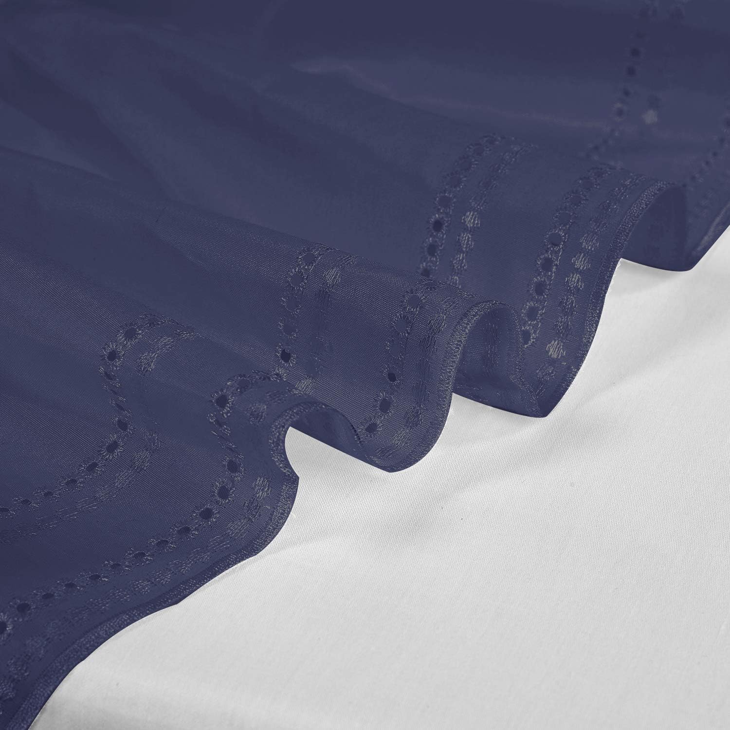 QSY Home Wrap Around Elastic Eyelet Bed Skirts 14 1/2 Inches Drop Dust Ruffle Three Fabric Sides Easy On/Easy Off Adjustable Polyester Cotton(Navy Twin/Full)