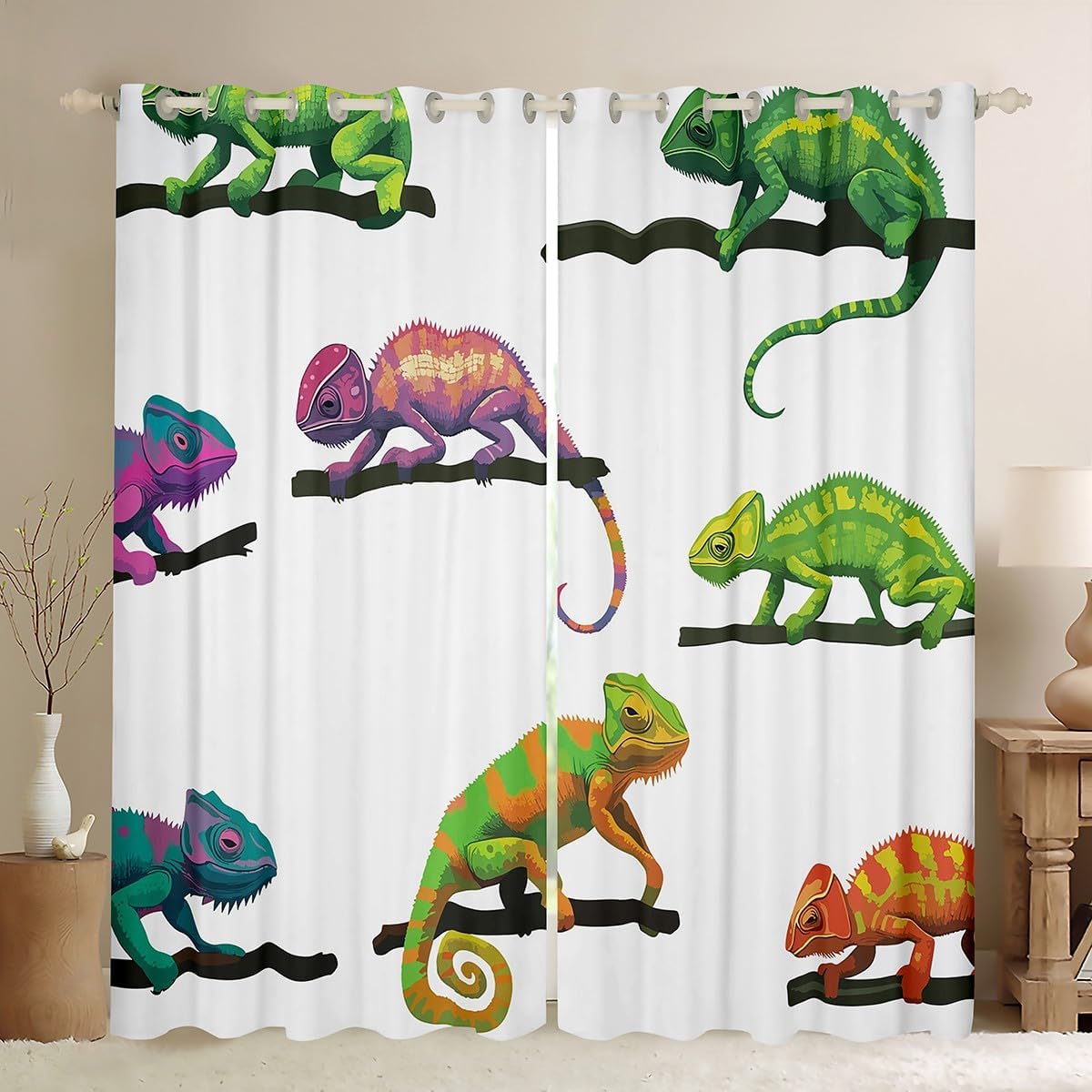 Lizard Curtains Creature Reptile Blackout Curtains for Child Boys Girls,Cute Chameleon Curtains & Drapes Cartoon Lovely Pet Window Curtains 76"X45",Wild Animal Wild Safari Theme Kawaii Room Decor