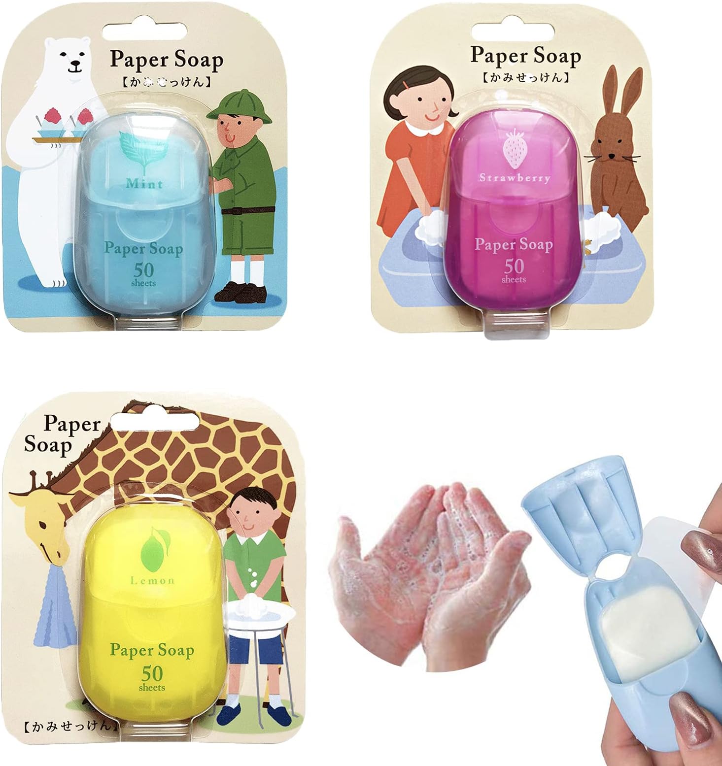 Portable Travel Soap Paper Sheets Sterilization Disposable Hand Washing Bath Scented Mini Paper Soap for Travel, Camping, Hiking, School, Outdoor (3 Boxs/150 Sheets)