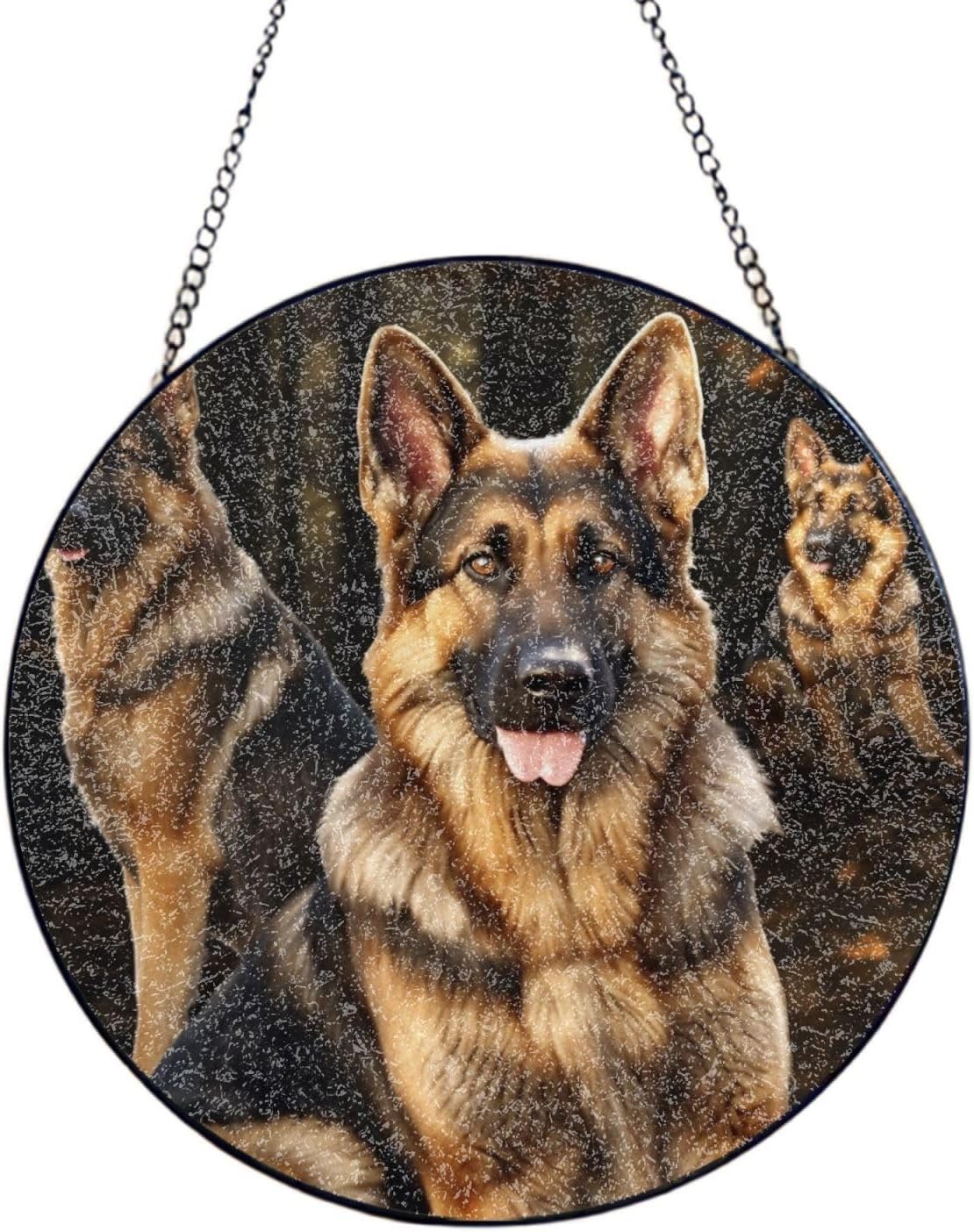 Stained Glass Window Hanging 4in（10cm）, German Shepherd Sun Catchers Indoor Window, Stained Glass Suncatcher Ornament with Metal Chain, Wall Art Home Decor Gift for Women Mother's Day