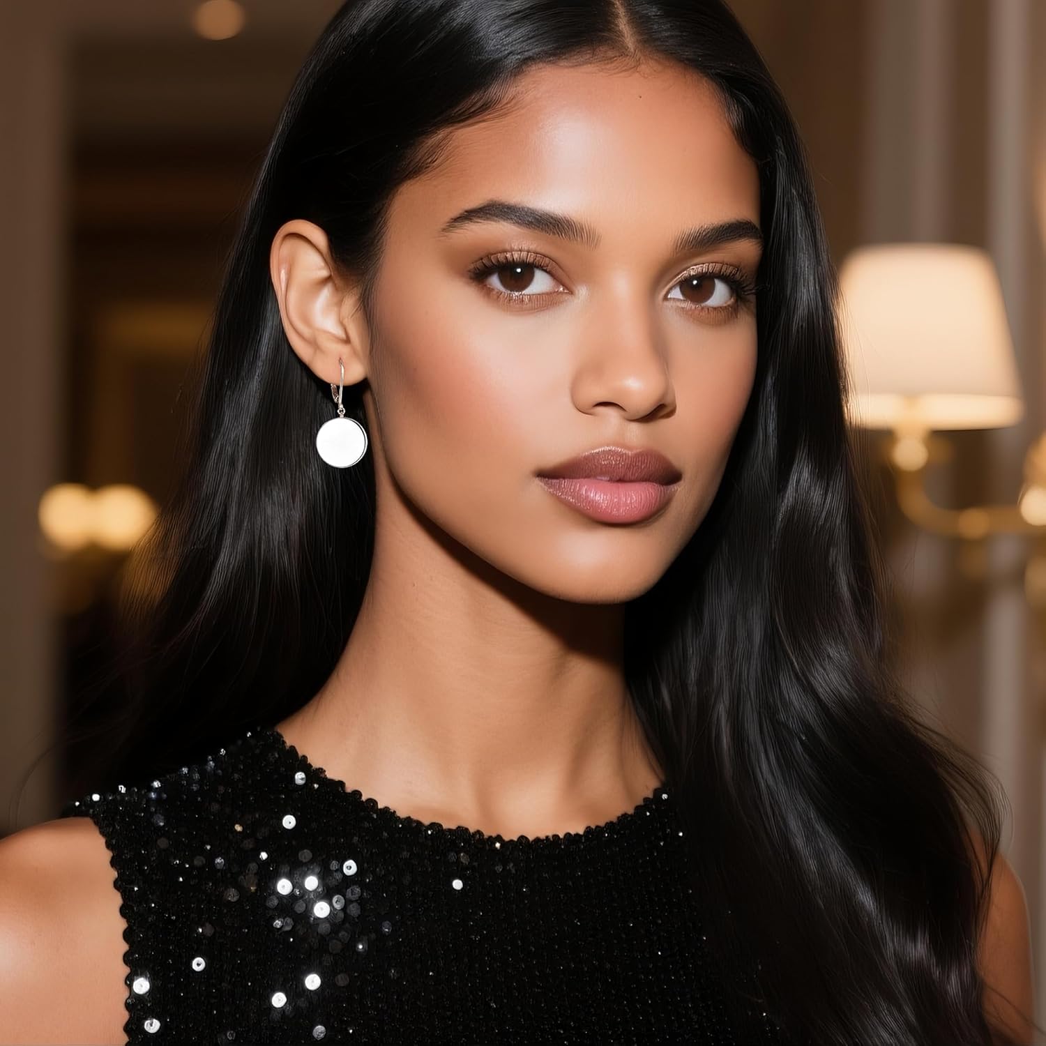 925 Sterling Silver Disc Dangle Earrings for Women Flat Hypoallergenic Drop Earrings Classic Coin Leverback Earrings for Women Jewelry Gifts - Image 2