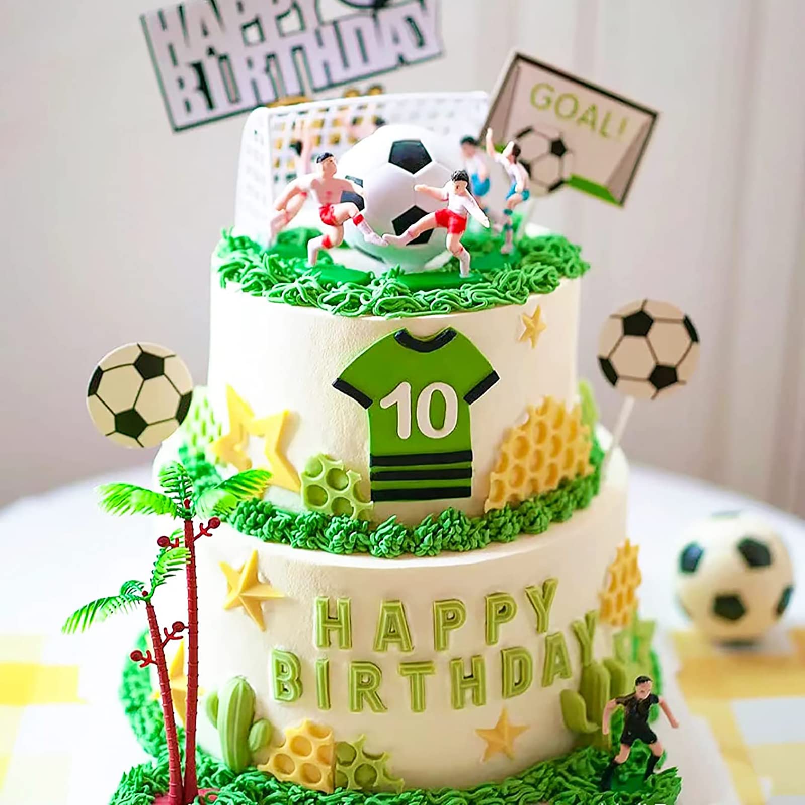 Déco Gâteau Football Acrylique - Topper "Joyeux Anniversaire" Avec Ballon - 2Pièces