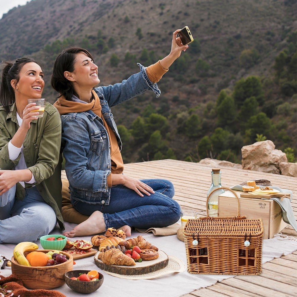 en Osier Tissé À Main avec Poignée, Panier De Pique-Nique en Rotin, Panier De Stockage des Aliments, Cadeau, À Main pour Vacances À Plage,