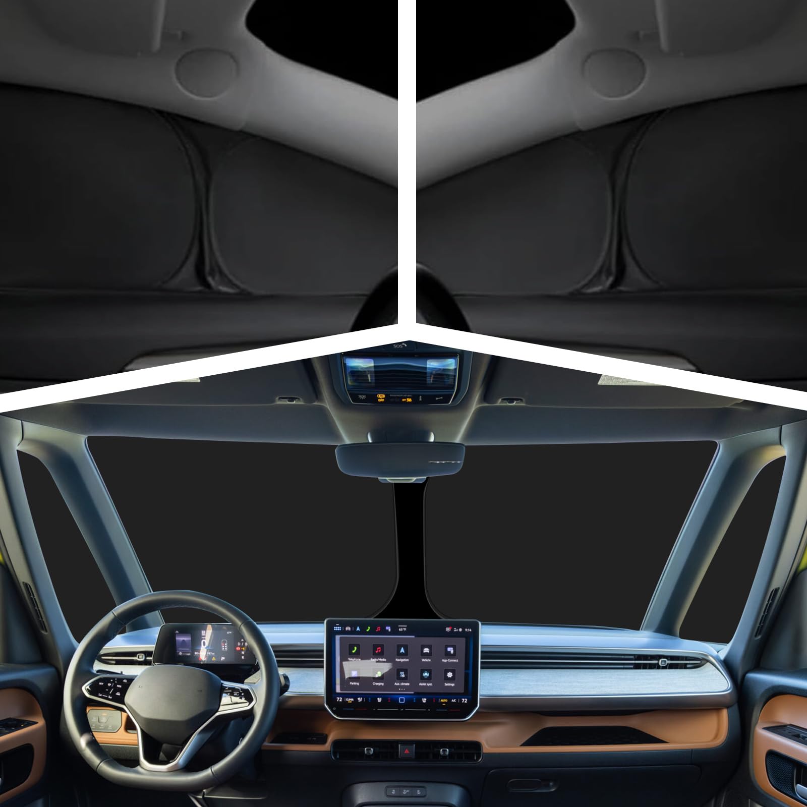 Sonnenschutz Kompatibel mit VW ID Buzz 2022-2026, 5 PCS Auto Frontscheibe Windschutzscheiben Schutz Set, Internes Thermomatte mit Aufbewahrungstasche, Faltbar Sonnenblende