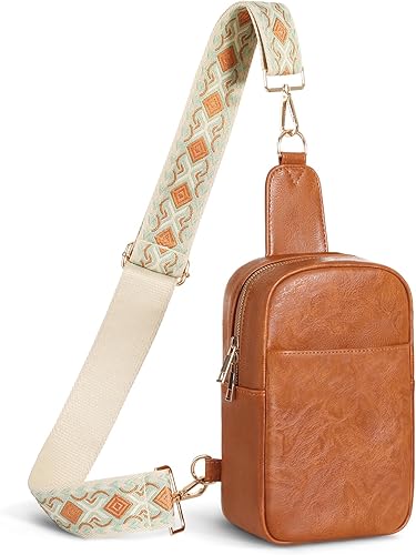 MoKo Bolso bandolera de cuero vegano, pequeño, informal, desmontable, para mujeres y hombres, senderismo, viajes