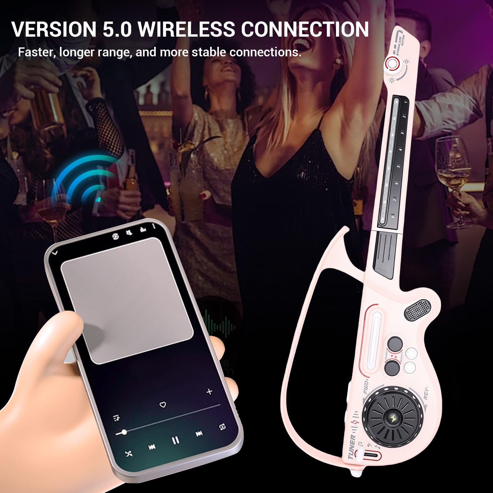 Topiky Chitarra Elettrica per Bambini con Design Senza Corde e Luci LED Colorate, Dai 3 Anni in su (PINK)