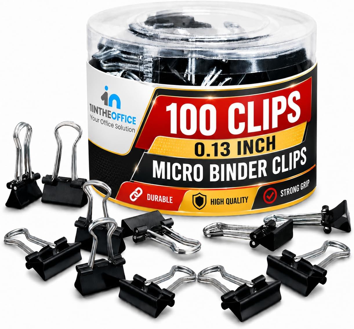 1InTheOffice Micro Binder Clips, Paper Clamps, Metal Binder Clips, 0.13" Capacity, Black, 100 Pack