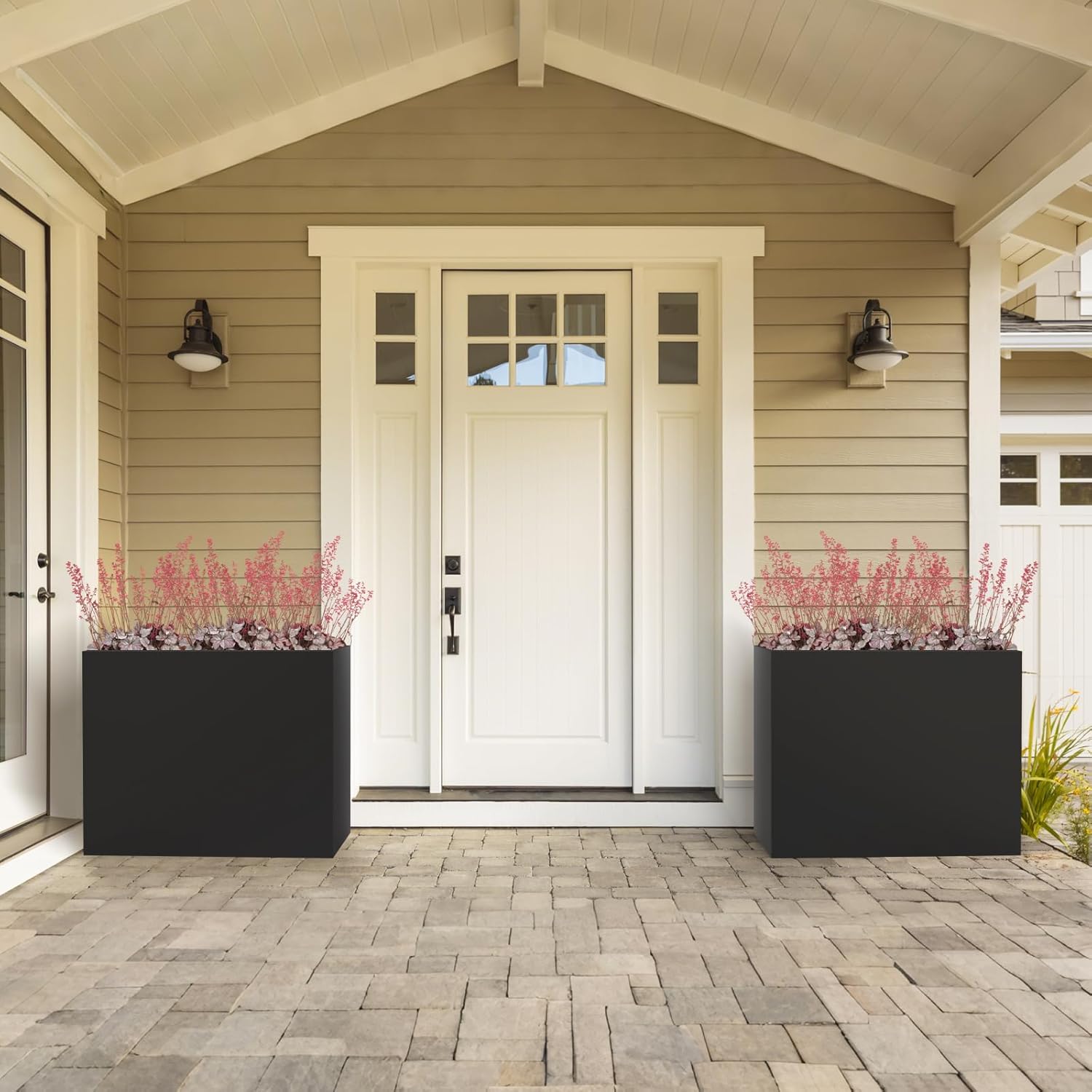 Baotree Metal Large Planter Box 36" L x 12" W x 26" H, Heavy Duty Tall Rectangle Outdoor Planter Box with Removable Insert Shelves for Porch, Garden, Patio, Yard (Black)