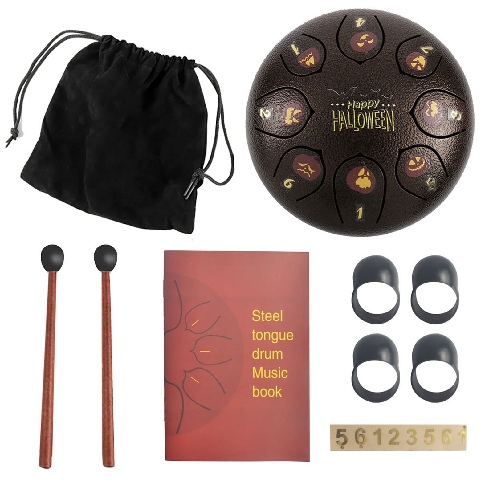 Halloween Steel Tongue Drum 6 Pouces 8 Notes Handpan Avec Sac, Maillet, Livre De Musique Et Autocollants éducation Musicale Tambour De Pan(A)