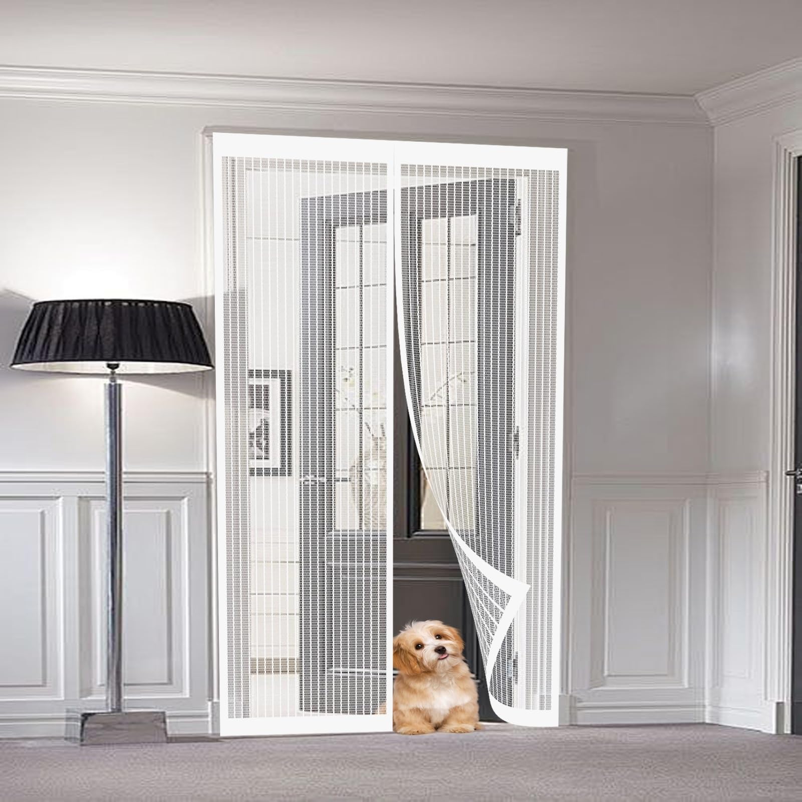 Magnetic Door Screen 103 x 210 cm Fly Nets for Doors Keeping Bug Out Hundreds of Sizes Kid and Pet Friendly Fly Nets for Living Room, Bedroom, White