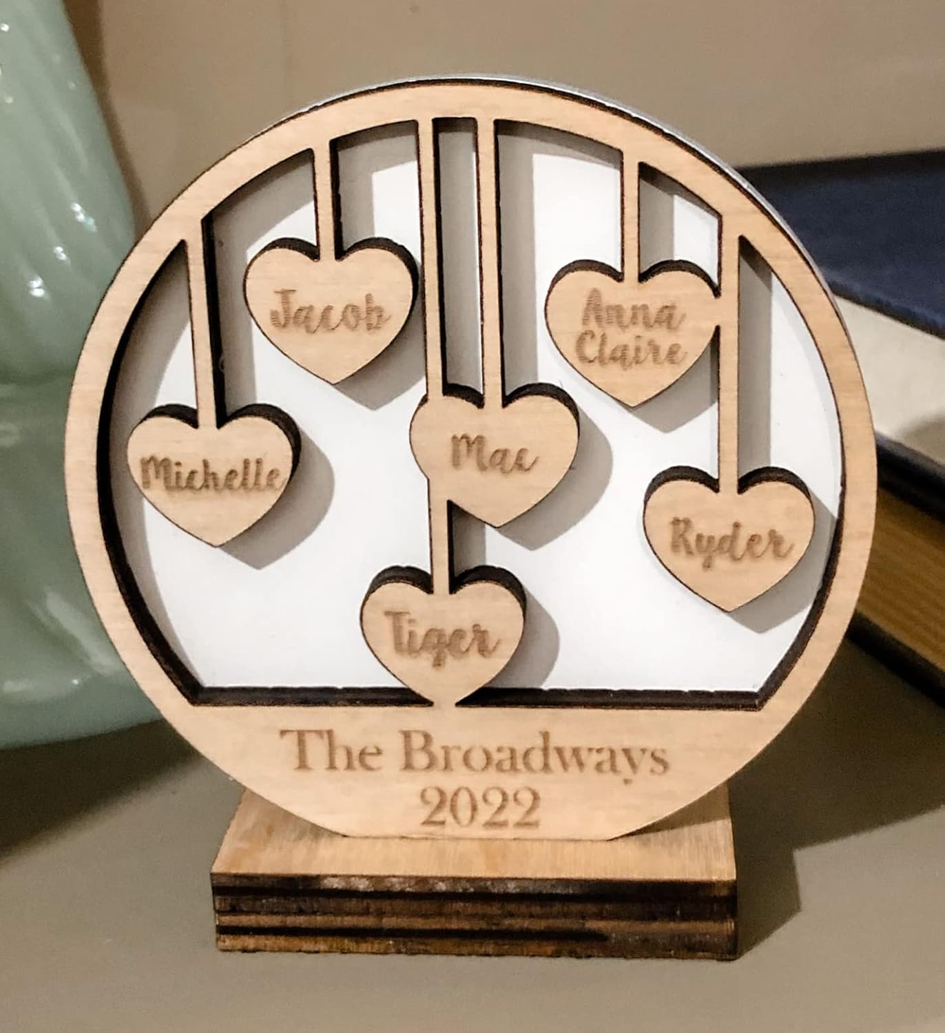 Personalized Family Heart Frame | Wood Hanging Hearts with Names | Layered Rustic Holiday Gift