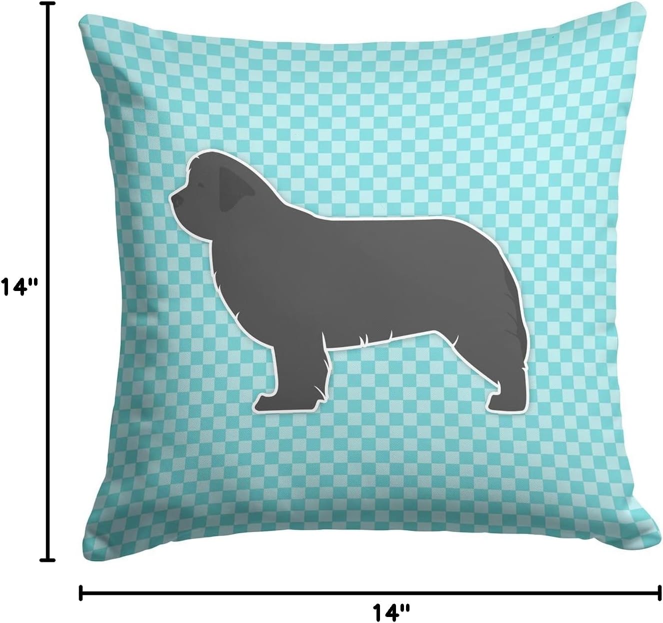 Caroline's Treasures BB3764PW1414 Newfoundland Checkerboard Blue Fabric Decorative Pillow Machine Washable, Indoor Outdoor Decorative Pillow for Couch, Bed or Patio, 14Hx14W
