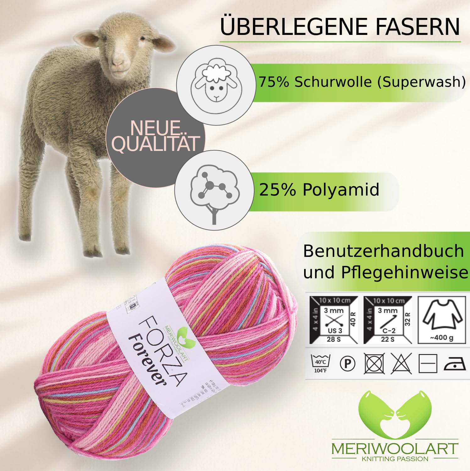 MeriWoolArt Sock Yarn, 75% Virgin Wool, 25% Polyamide, 420m, 100g, 4-Ply Merino Wool for Knitting (VARIEGATED-2706) - Image 3