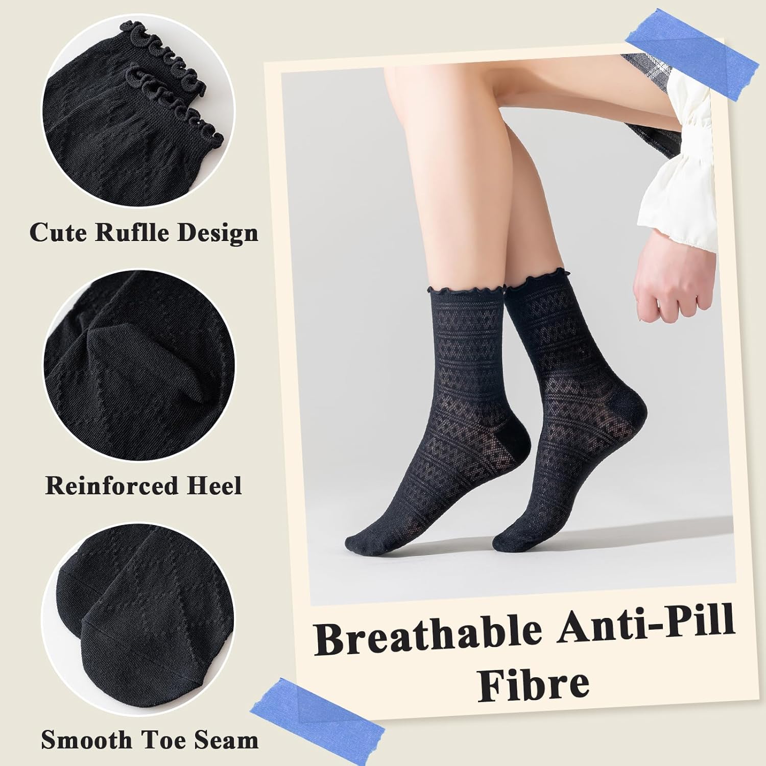 Mcool Mary Women's Ruffle Socks Mesh Casual Lace Cotton Ankle Ultra Thin Frilly Crew Socks for Women 6 Pairs - Image 4