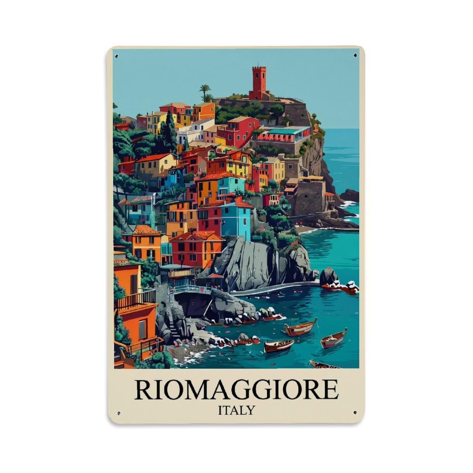Huiyhb 8X12inch(20X30cm) Vintage Travel Riomaggiore Italy Photorealistic Metal Tin Sign
