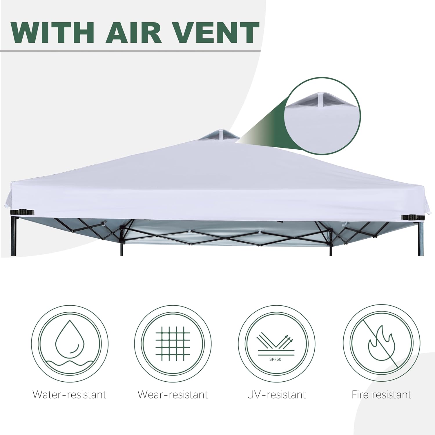 Canopy Replacement Top Silver Coated with Air Vent Upgraded Adjustable Straps for Most 12x12 Straight Leg Frame, (White)