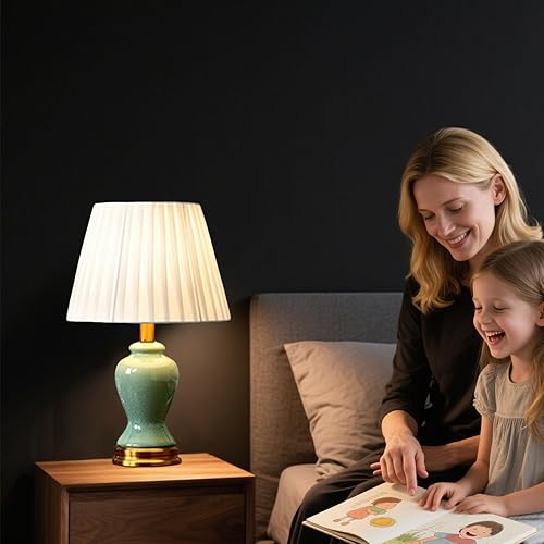 Miniatura 3 de Lámparas de escritorio modernas de 18 pulgadas con pantalla blanca con lámpara regulable de 3 vías, lámpara de mesa de cerámica verde para regalos