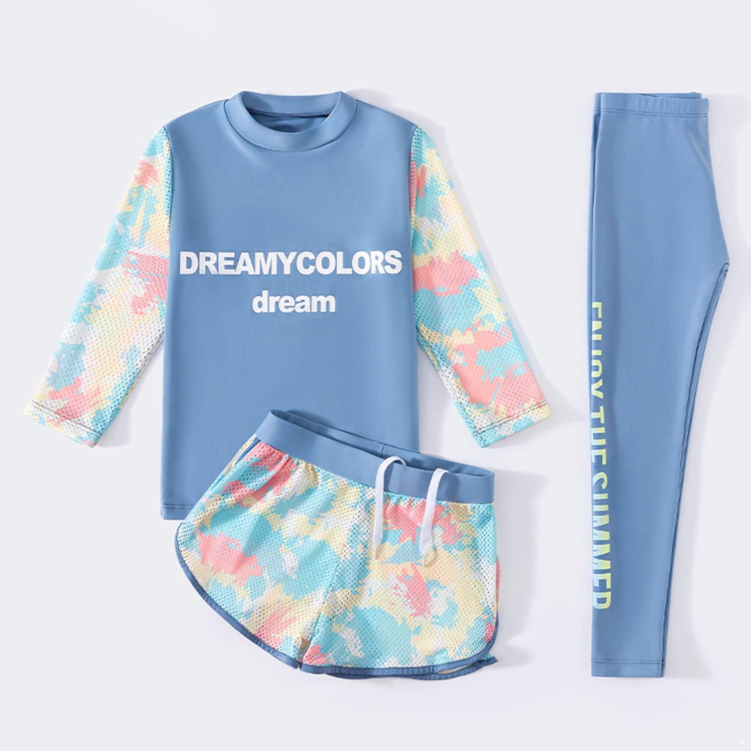 iiniim Kids 3 Piece Rash Guard Swimsuit UPF 50+ Swim Shirt Shorts Leggings Bikini Tankini Set Swimwear