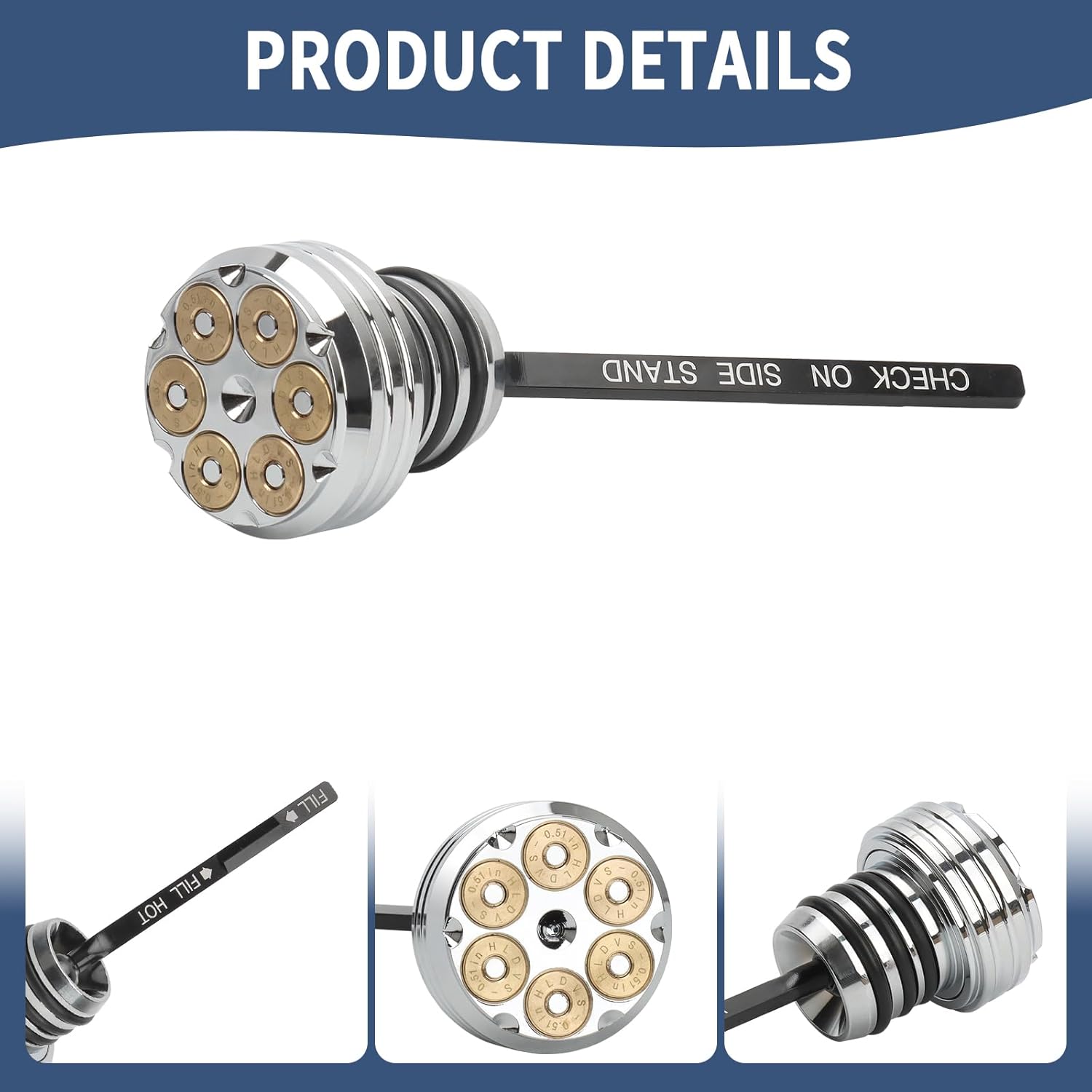 Oil Dipstick Motorcycle Oil Tank Dipstick for Harley 2000-2017 Softail Fat Boy Fat Boy Lo Heritage Softail Heritage Springer Night Train Blackline Cross Bones (Chrome)