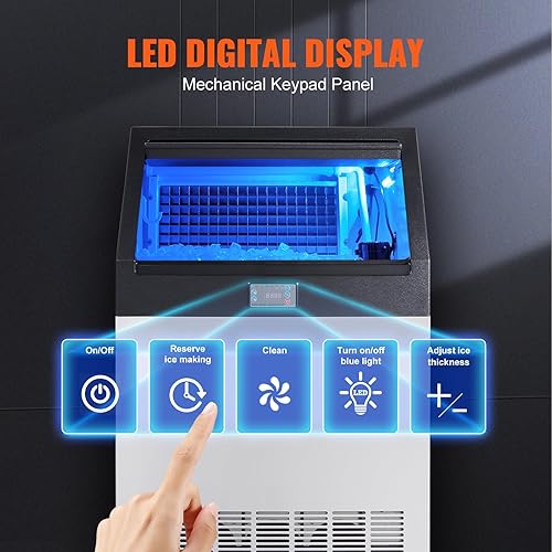 Miniatura 3 de VEVOR Máquina de hielo comercial, 265 libras24 horas, máquina para hacer hielo, 126 cubitos de hielo en 12-15 minutos, máquina de hielo