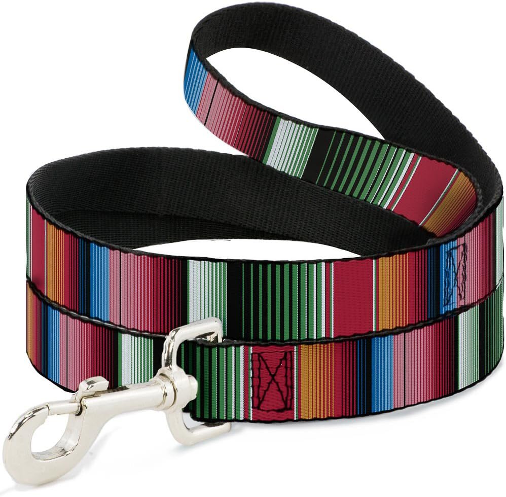 Dog Leash Zarape5 Vertical Multi Color Stripe 6 Feet Long 1.0 Inch Wide