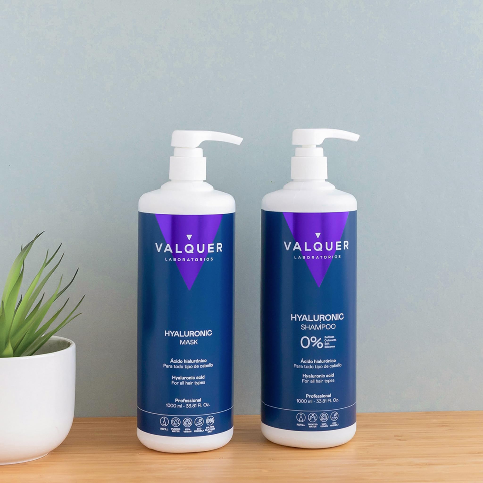 Valquer. Pack Acide Hyaluronique 1L - Shampoing 1l et Masque Capillaire 1l à l'Acide Hyaluronique - 1000ml * pièces