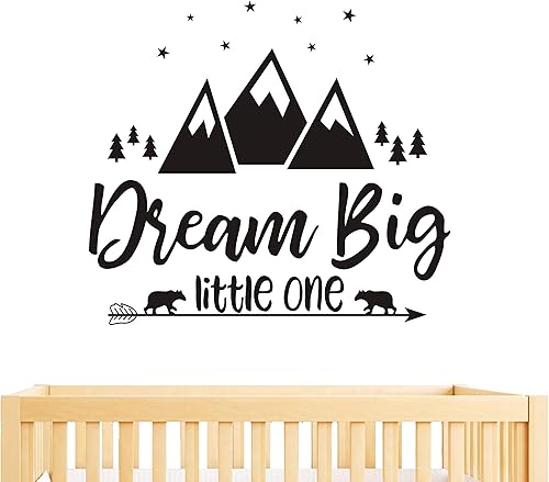 Dream Big Little One - Calcomanías de pared con cita para guardería, calcomanías de pared de bosque, calcomanías de pared de vinilo para niños,