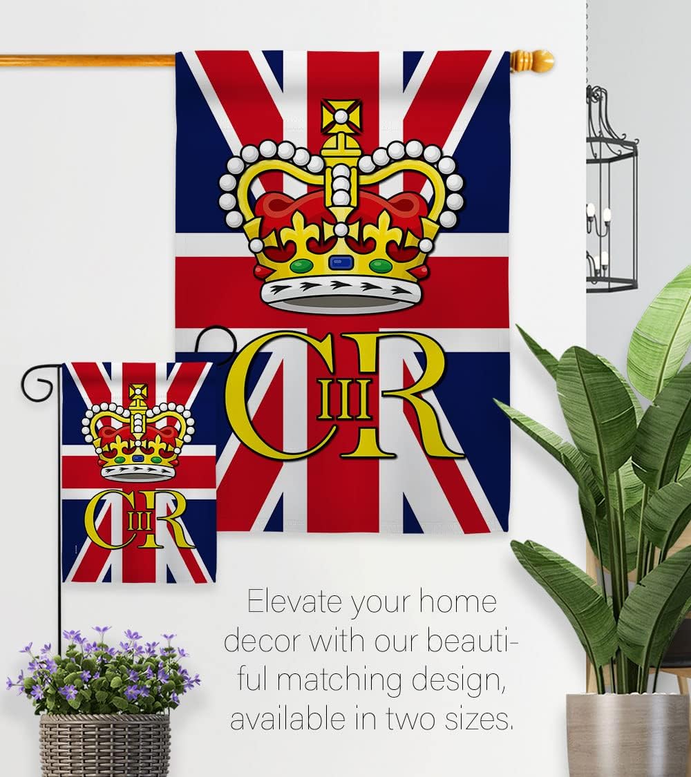 Coronation of King Charles III Wall Tapestry Home Decor Banner Patio Porch Garden Flag Pole Room Indoor Small Outdoor Yard Party Decorations Souvenirs Poster United Kingdom Memorabilia Made in USA