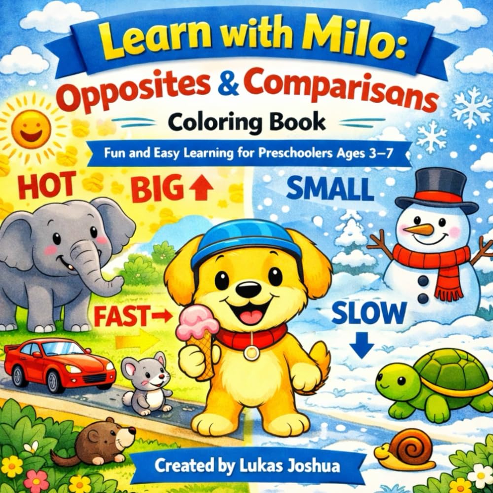 Learn with Milo: Opposites & Comparisons Coloring Book: Fun and Easy Learning for Preschoolers Ages 3–7