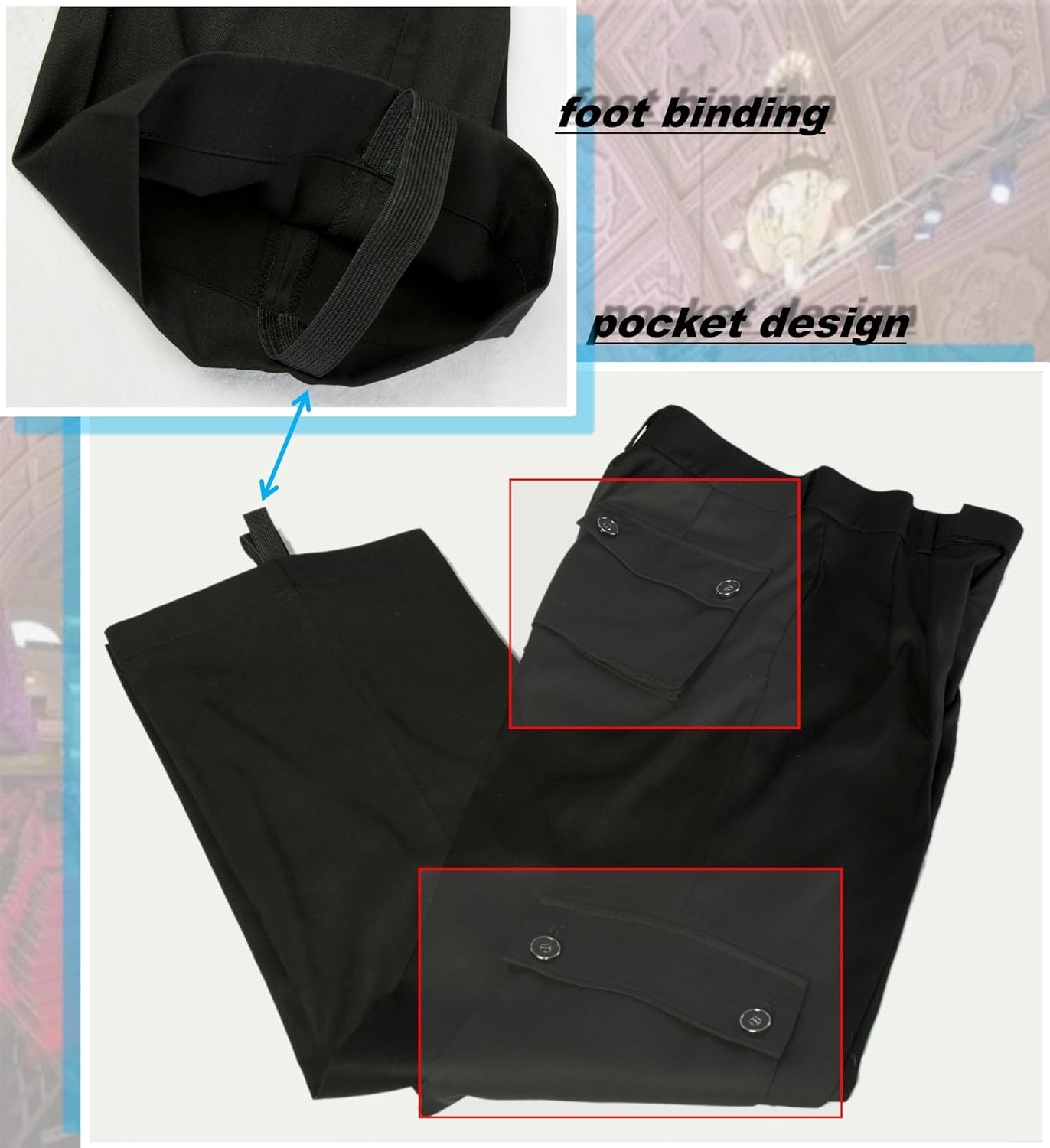 SCGGINTTANZ G4005 Latin Modern Ballroom Dance Professional Straight Pocket Trousers Pants for Men and Women