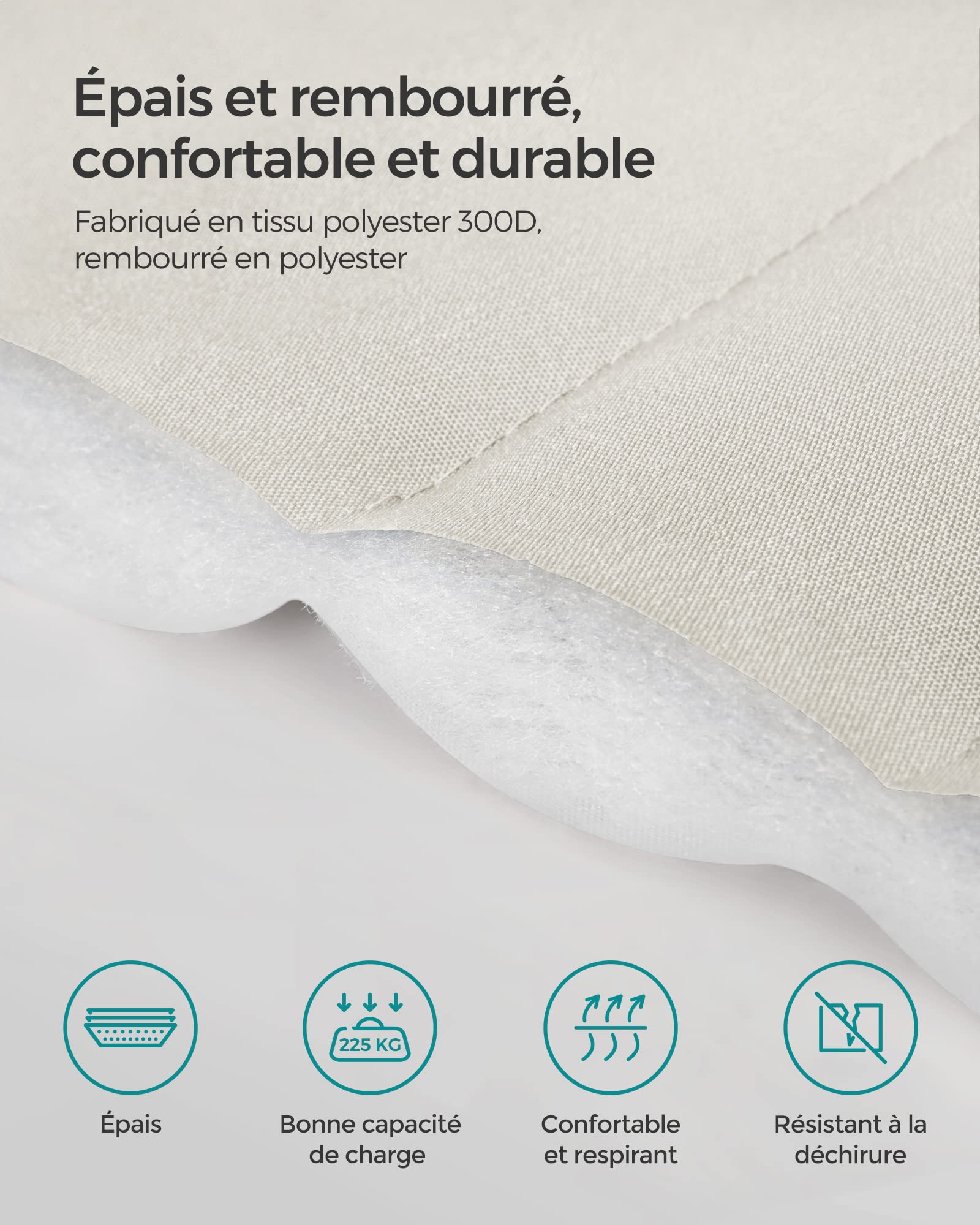 SONGMICS Hamac Double Rembourré Matelassé 200 x 140 cm 225 kg avec Barres Incurvées Démontable Bambou Oreiller Crème Beige GDC34BE