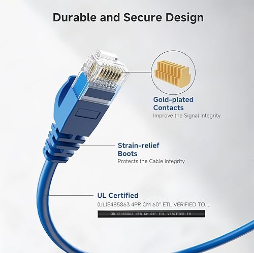 Miniatura 5 de Cable Matters Paquete de 5 cables Ethernet ultrafinos Cat6 de 10 Gbps corto sin enganches de 7 pies (cable Cat6 delgado) en color azul