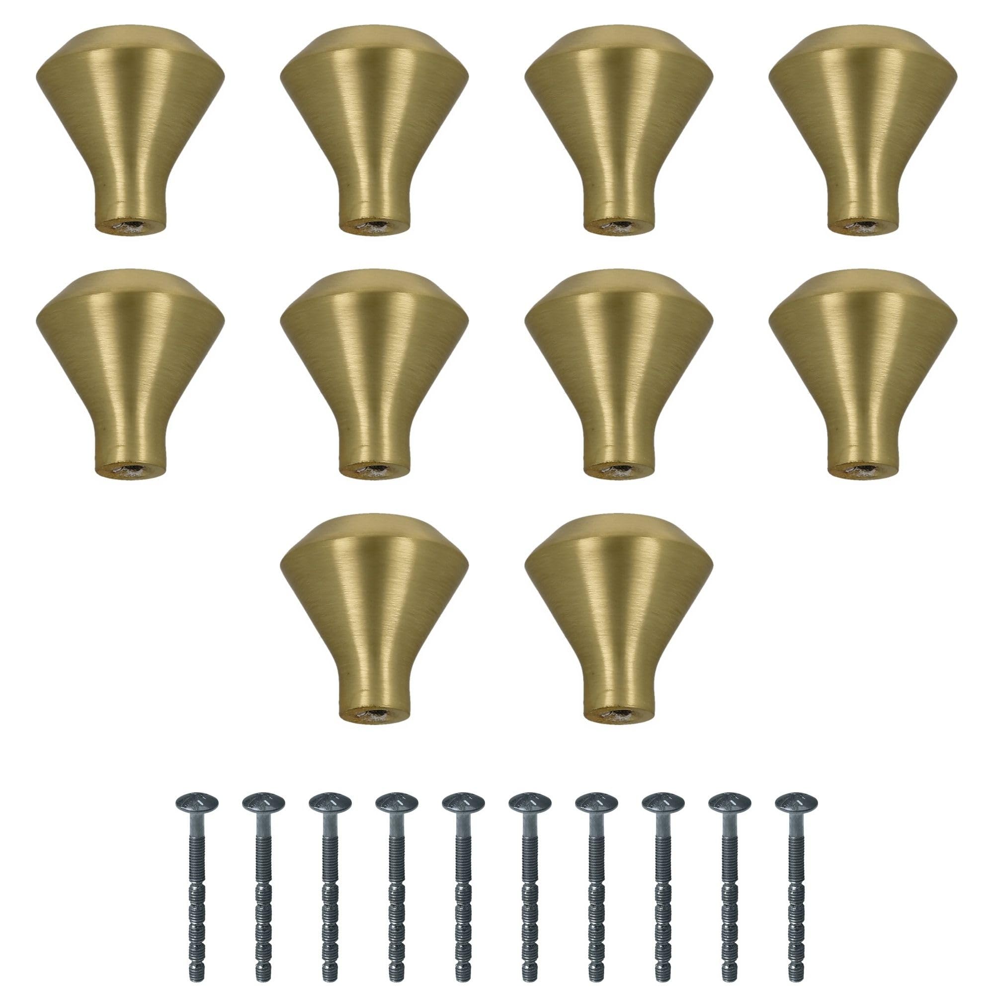 Amig - Pack of 10 Cabinet Knobs - Ø32 Mm - Brushed Gold Color - Made of Aluminum - Golden Drawer Pulls - Mod. 828