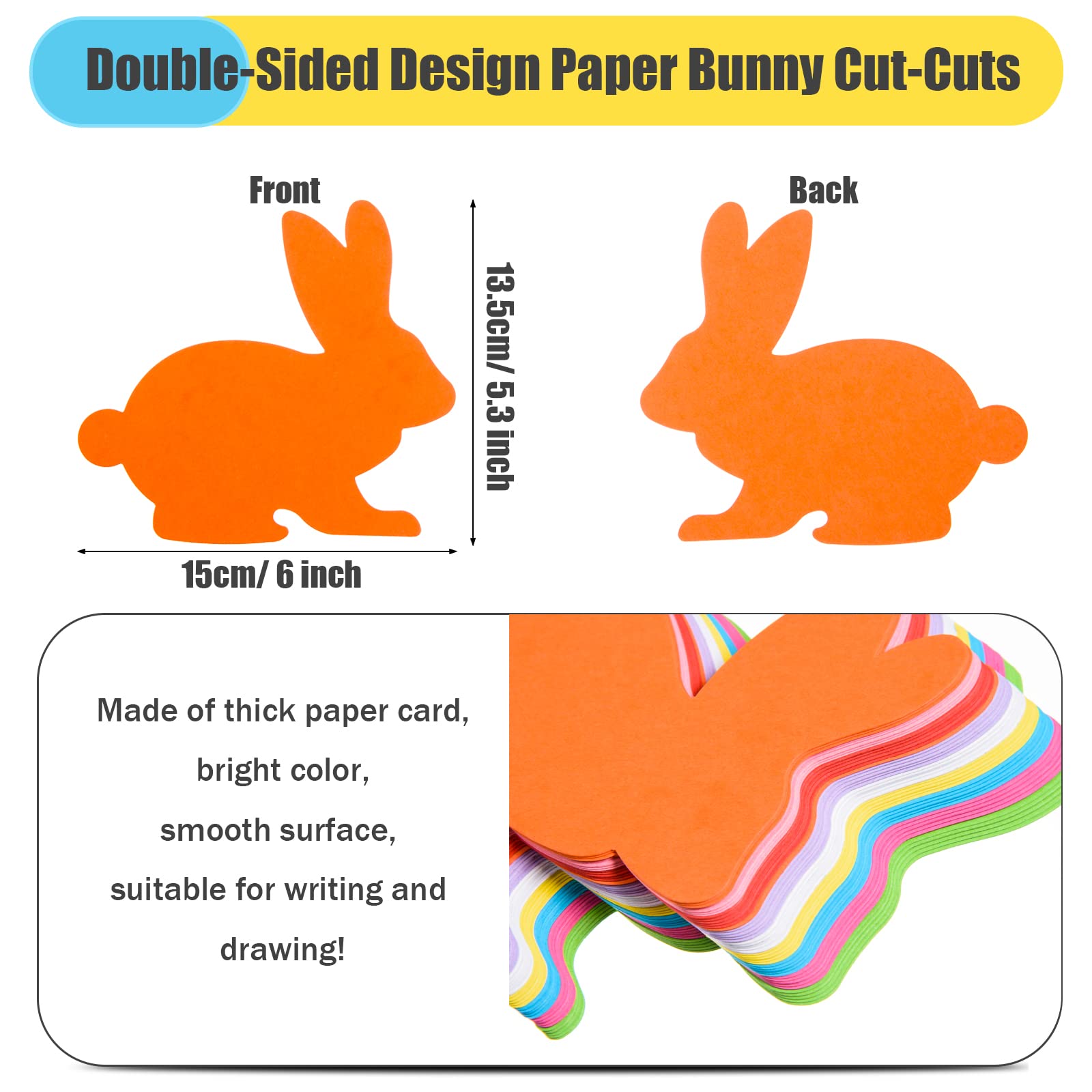 72Pcs Large Easter Bunny Cutouts Colorful Paper Rabbit Cut-Outs